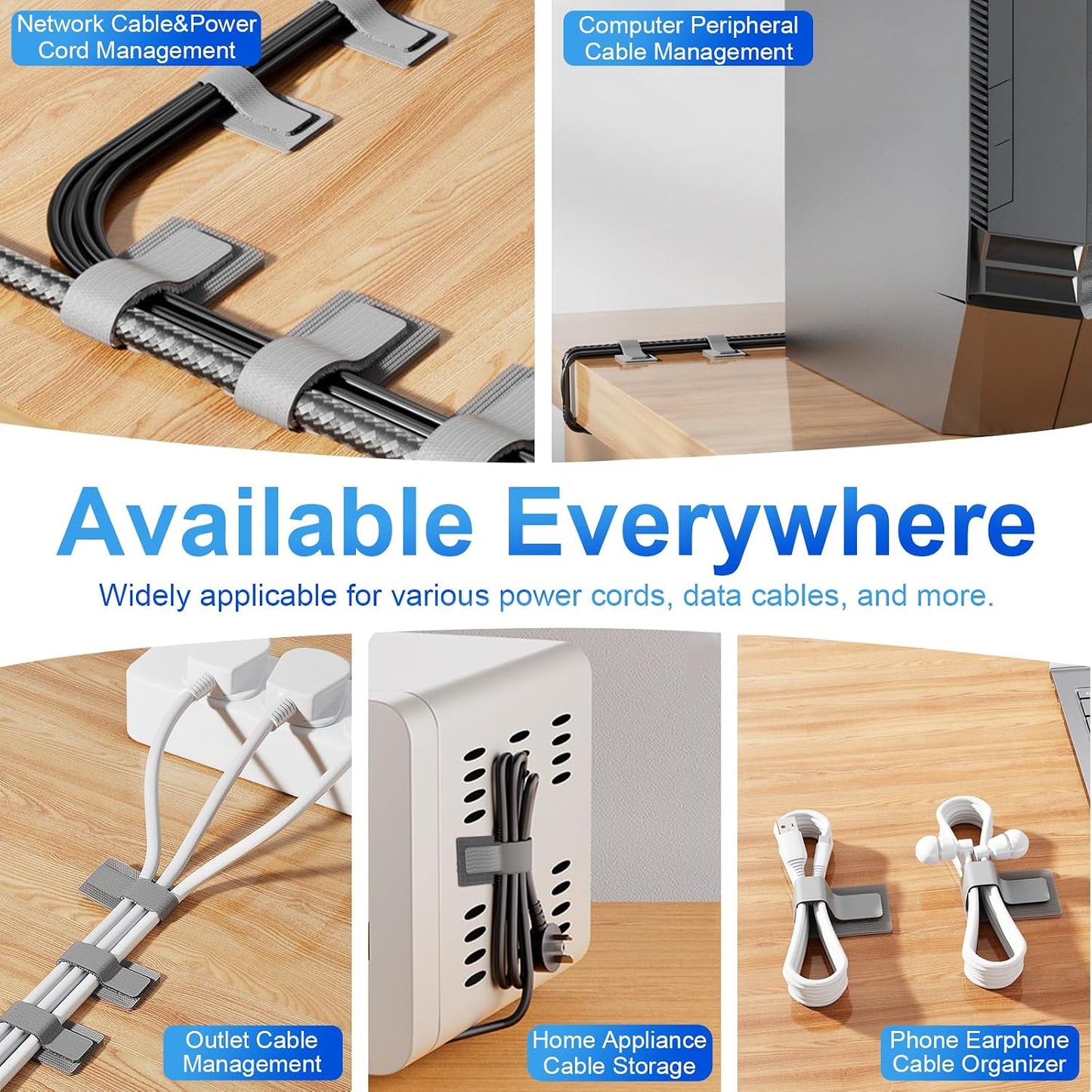 80 PCS Hook and Loop Cable Ties, Self Adhesive Cable Management Straps, Reusable Cord and Wire Organizer Clips for Under Desk, Computer, TV, Gaming Setup, Home Office and Kitchen, Black and White