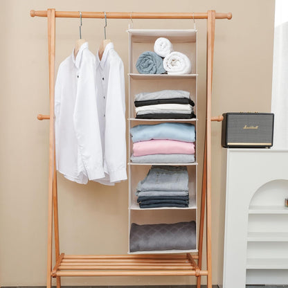 Large Hanging Sweater Organizer for Closet,Collapsible 6-Shelf Hanging Closet Shelves with Drawers, Washable (Grey-6 Shelf)