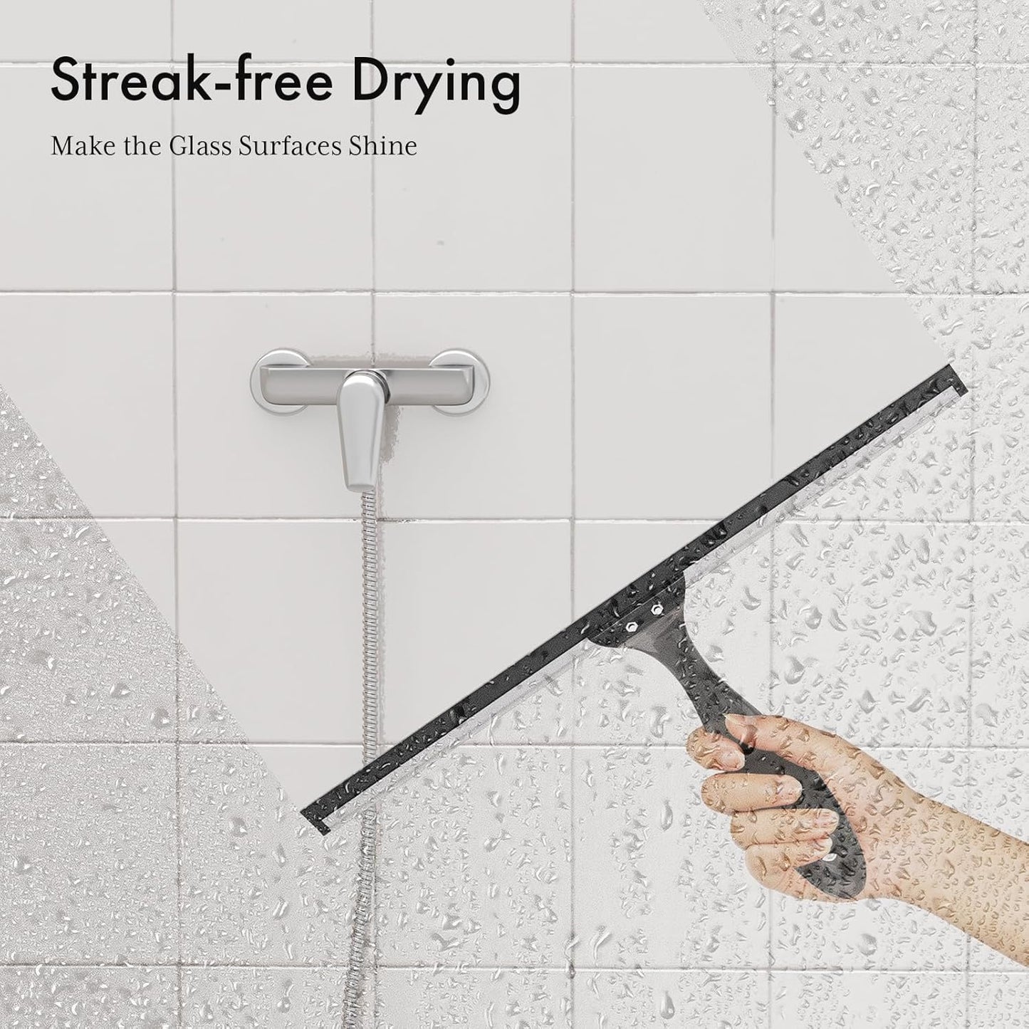 AmazerBath Shower Squeegee for Glass Doors, All-Purpose Squeegee with Suction Hook & Adhesive Hook, Clear Squeegee for Shower Glass, Windows, Mirrors, Tiles and Car Windows - 10 Inches, Clear