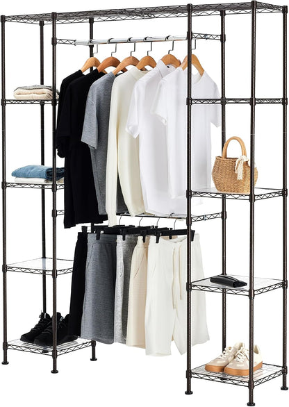 Amazon Basics Expandable Metal Hanging Closet Organizer System with Storage Shelves, Adjustable, Easy to Assemble, 57-80"L x 14"W x 72"H, Black