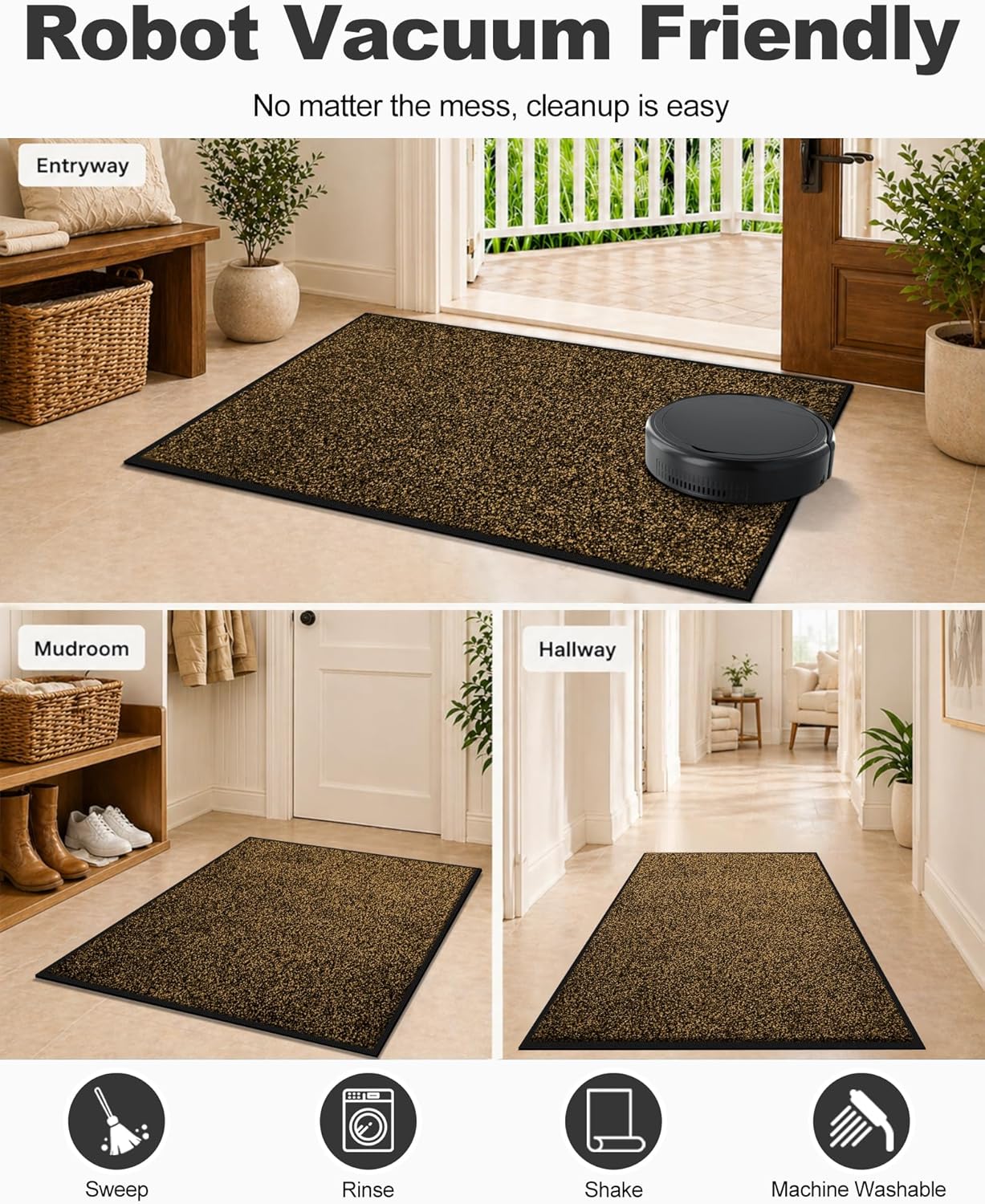 Mibao Front Door Mat, Dirt Trapper Welcome Mat for Outdoor Indoor, Non-Slip Waterproof Doormat, Durable Machine Washable Low Profile Entry Rug for Back Door Outside Patio Porch, 29.5" x 17", Grey