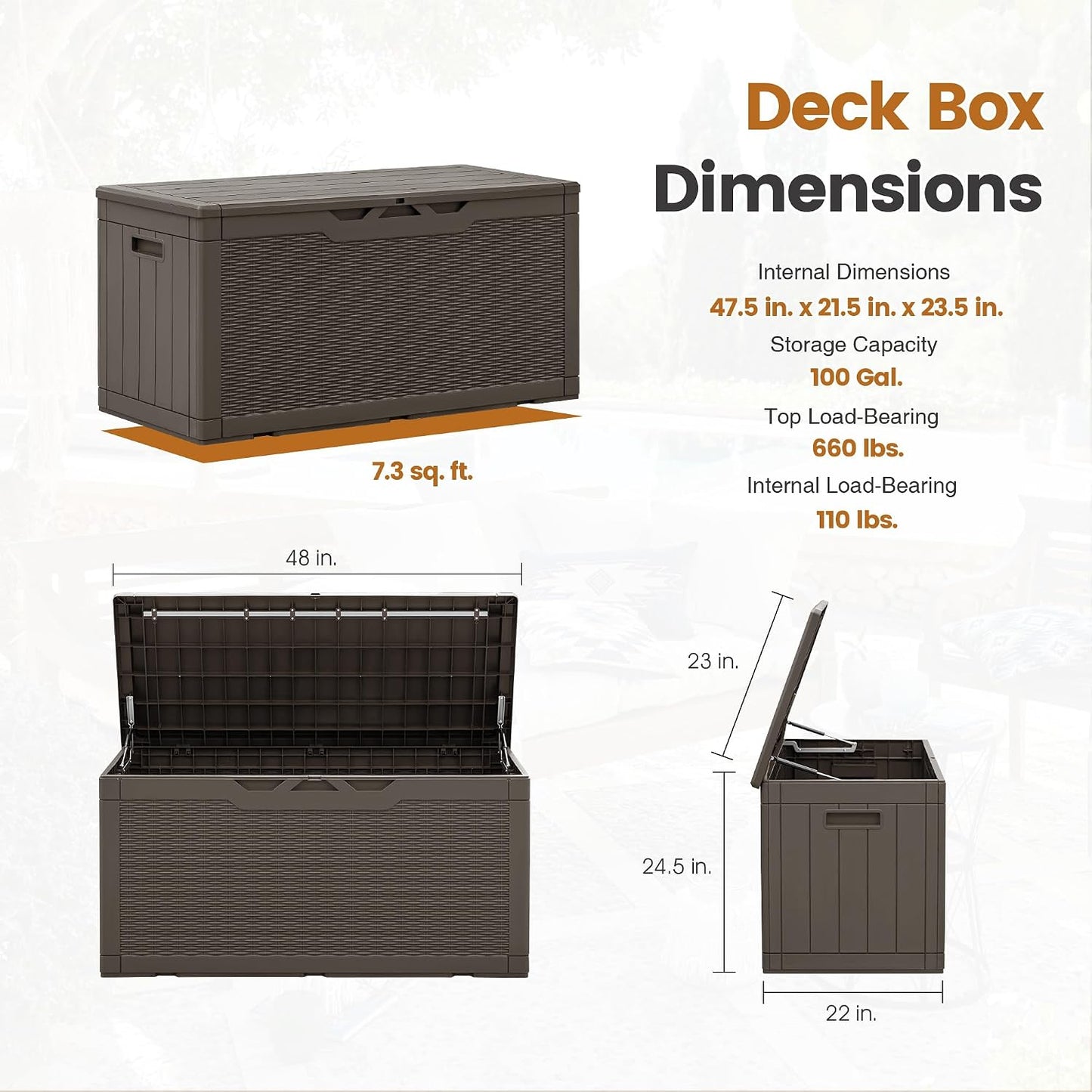 Greesum 110 Gallon Outdoor Storage Box with Lockable Lid, All-Weather for Patio Furniture, Pool Supplies & Garden Tools, Waterproof, UV-Resistant Large Deck Box, Dark Black