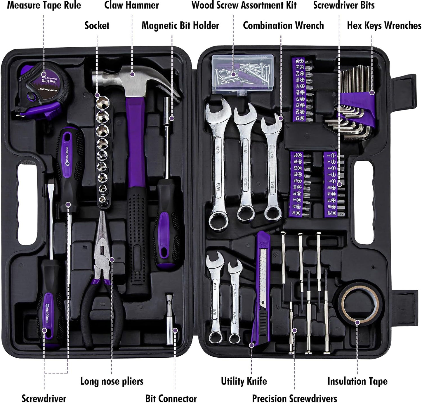 CARTMAN 148-Piece Automotive And Household Tool Set, Blue Repair Kit Case | Versatile tool assortment for car maintenance, home repairs, DIY projects, furniture setup, and daily fixes in a molded case.