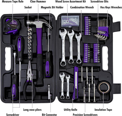 CARTMAN 148-Piece Automotive And Household Tool Set, Blue Repair Kit Case | Versatile tool assortment for car maintenance, home repairs, DIY projects, furniture setup, and daily fixes in a molded case.