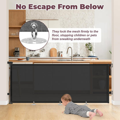 Retractable Baby Gates for Doorways, 58" Extra Wide Mesh Child Dog Gate for Stairs, 34" Tall Toddler Pet Gate Indoor and Outdoor, Easy Install, Essential for Home Safety, Black
