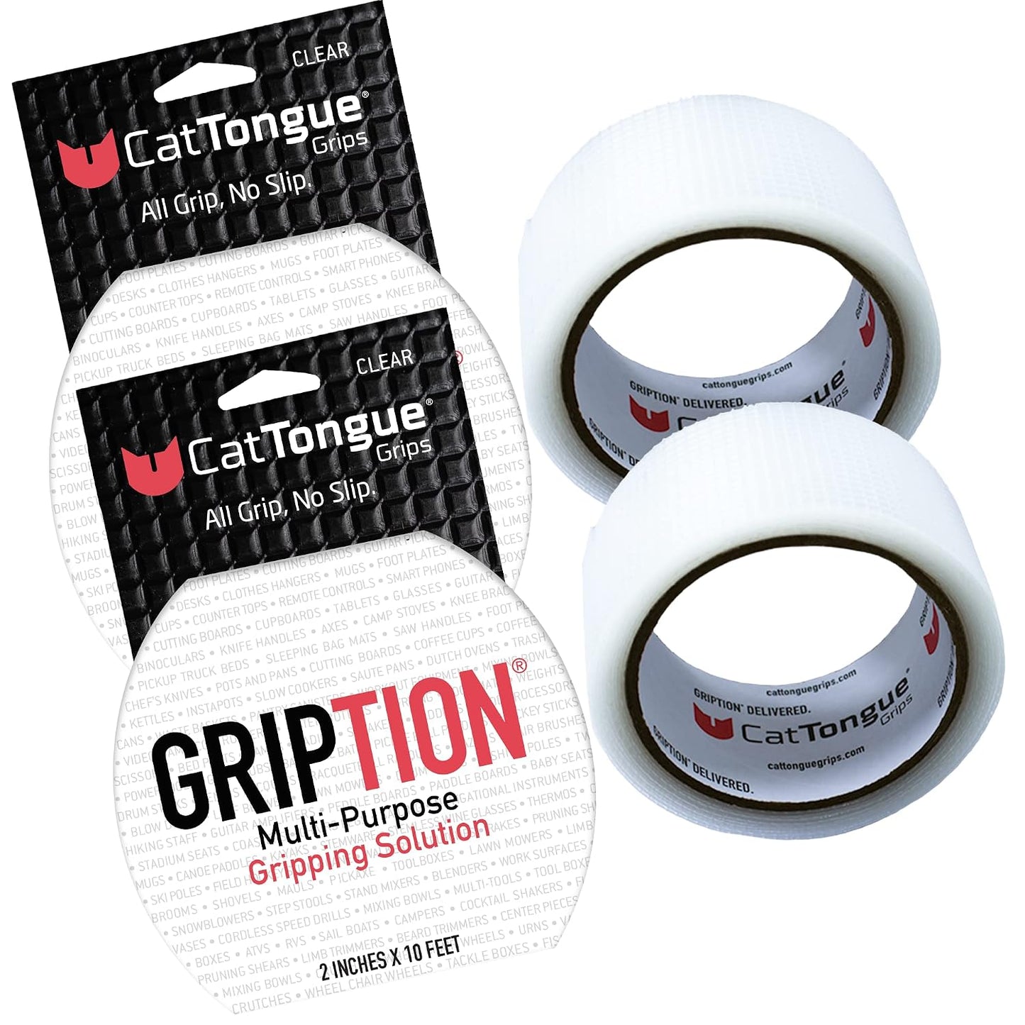 CATTONGUE GRIPS Non-Abrasive Grip Tape Roll - 2” Wide Heavy-Duty, Waterproof Anti-Slip Tape for Bathtubs, Stair Treads, Ramps & More - Indoor & Outdoor Non-Skid Solution (Clear, 10ft)