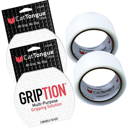 CATTONGUE GRIPS Non-Abrasive Grip Tape Roll - 2” Wide Heavy-Duty, Waterproof Anti-Slip Tape for Bathtubs, Stair Treads, Ramps & More - Indoor & Outdoor Non-Skid Solution (Clear, 10ft)