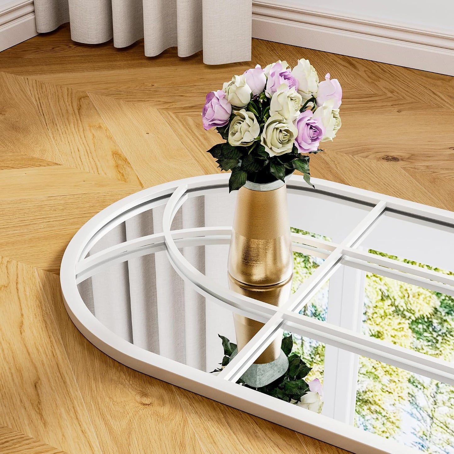 OGCAU Floor Full Length Mirror, 56"x20" Arched Full Body Mirror, Hanging or Leaning, Standing, Wall Mounted with Aluminum Frame for Bedroom Living Room, White