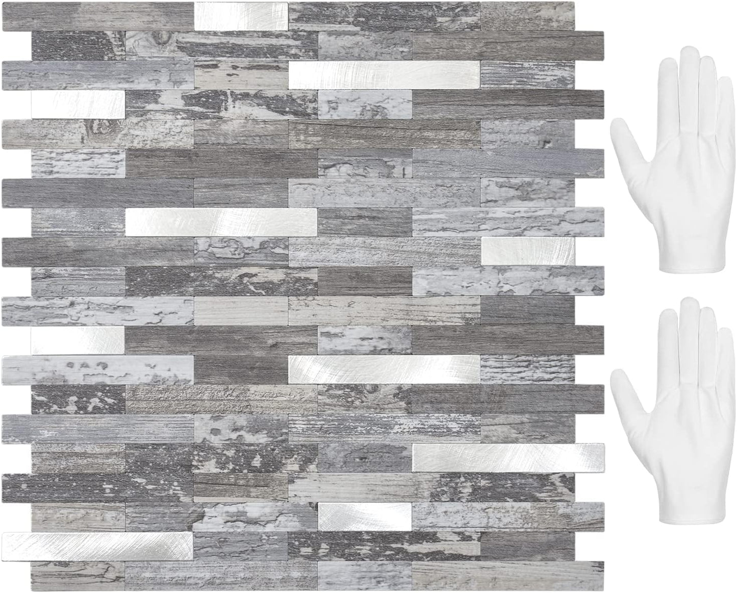 STICKGOO Peel and Stick Backsplash Tile, Stick on Backsplash for Kitchen and Bathroom, Volakas White Look PVC Mixed Metal Silver Self Adhesive Wall Tiles(Sample)