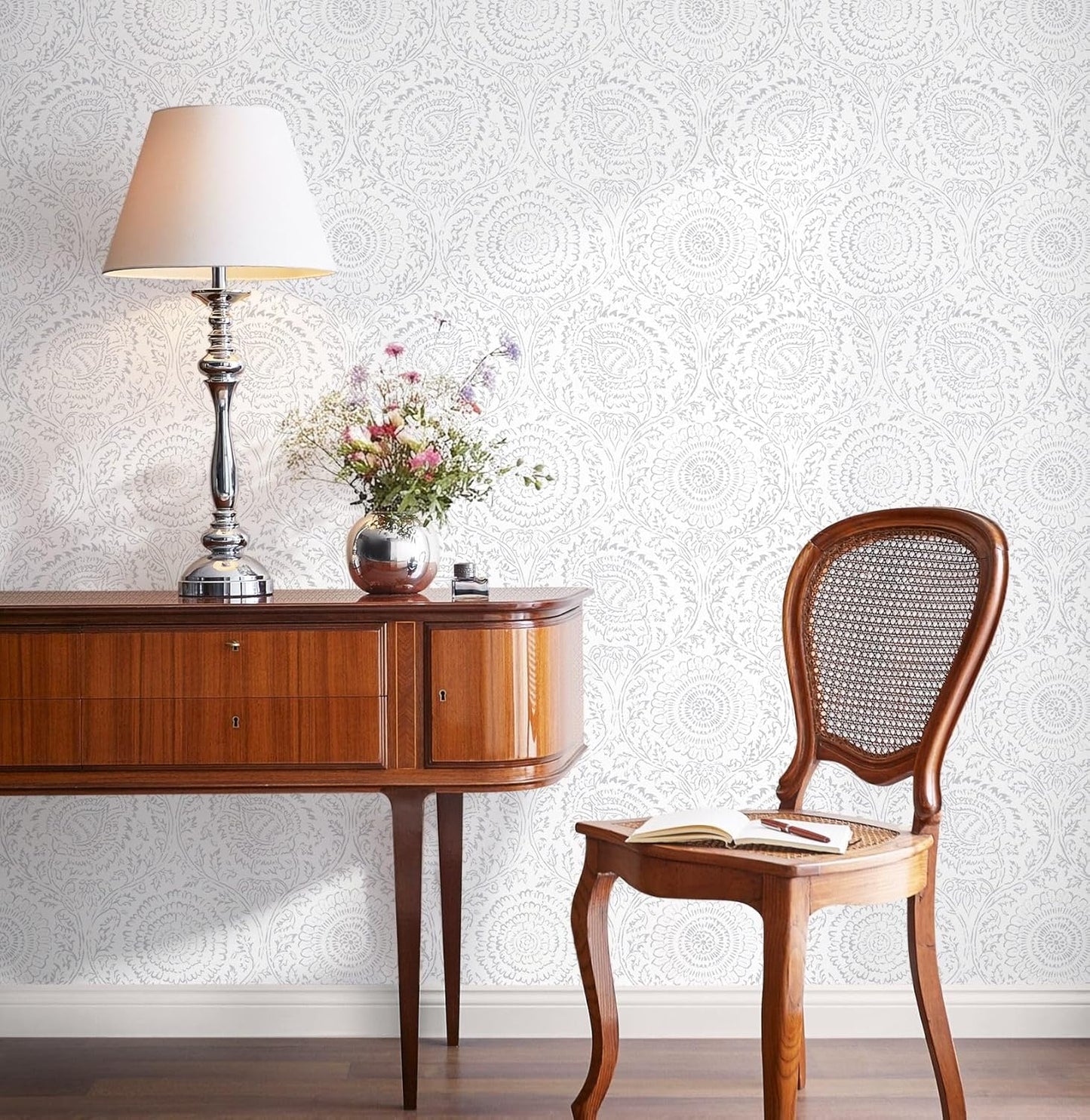 Ismoon Peel and Stick Wallpaper Boho Beige Contact Paper Neutral Floral Wall Paper Textured Self Adhesive Removable Wallpaper for Bedroom Kitchen Renter Friendly Vinyl 17.3" x 78.7"