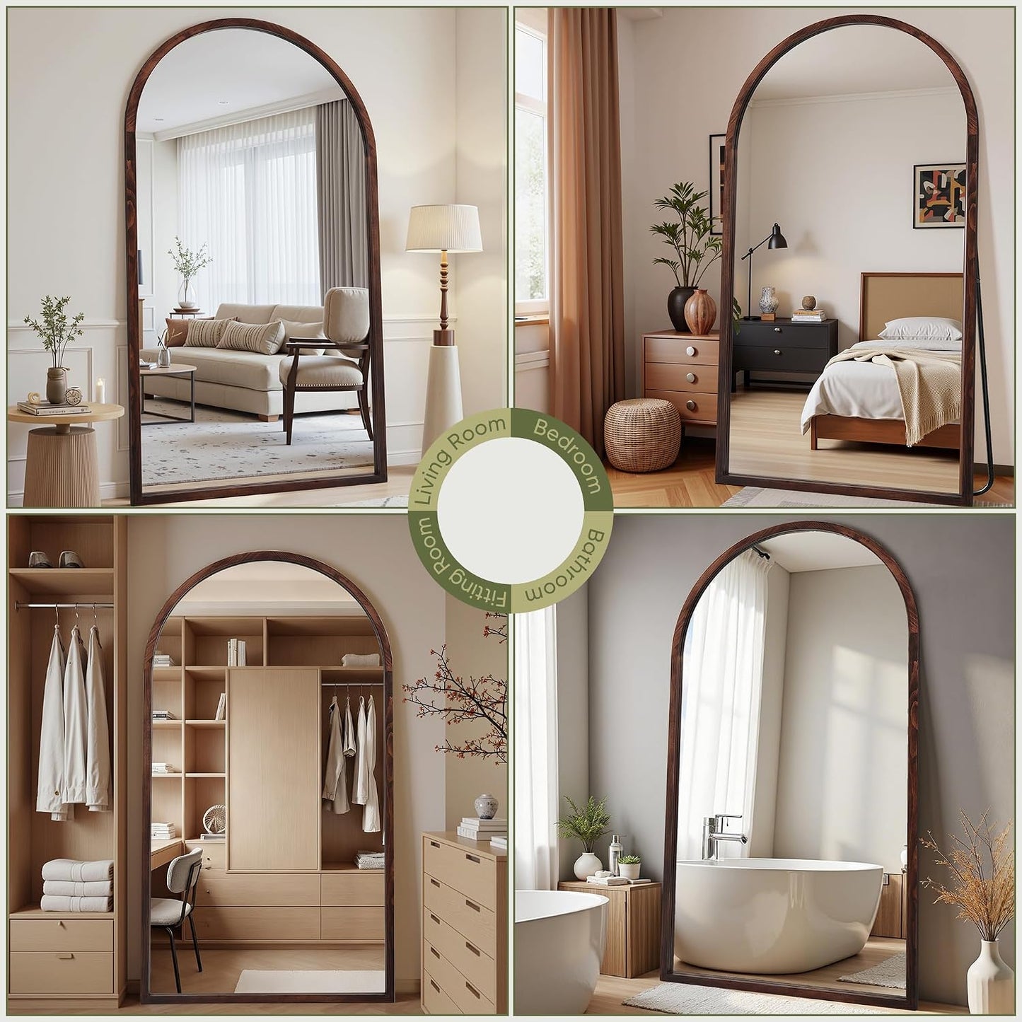 Suidia Full Length Mirror, Oversized Floor Mirror with Solid Wood Frame, Large Standing Mirror for Bedroom Living Room, Wood Art Style, Dark Walnut, 74" L x 32" W