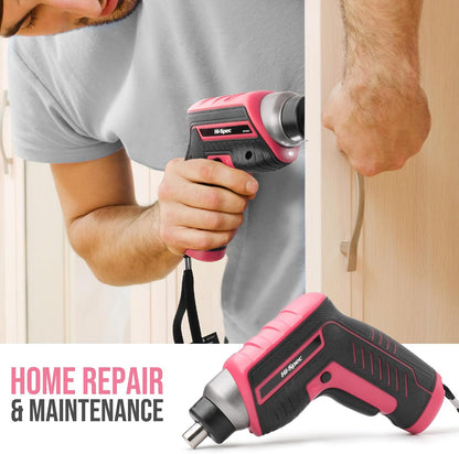 Hi-Spec Tool Kit with 3.6V USB Small Electric Screwdriver Set, Pink Drill Set for Women, Tool Kit for Home
