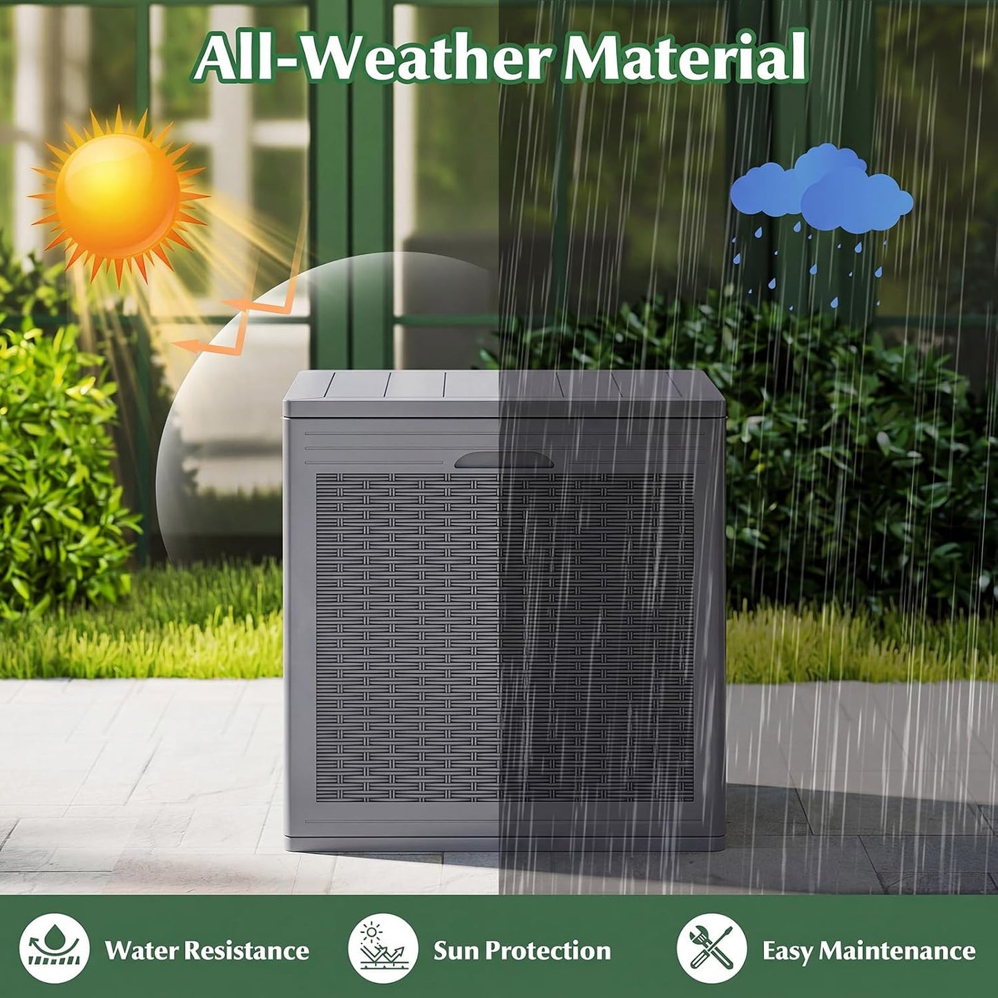 Tangkula 25 Gallon Waterproof Outdoor Storage Box with Lockable Lid | PP Resin, Wicker Patterned, Indoor Outdoor Use, Portable, Versatility, for Deck, Pool, Patio Cushions, Garden Tools