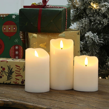LUSHARBOR Flameless Candles with Remote, 3 Pack Battery Operated Candles Flickering Real Wax LED Fake Pillar Candles with Timer for Wedding Home Party, White
