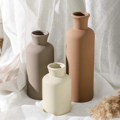 Ceramic Vase Set of 3, Decorative Vases Home Decor Modern Neutral Flower Pampass Boho Vase for Living Room, Table, Mantel, Entryway, Bookshelf, Kitchen, Bedroom, Bathroom - White