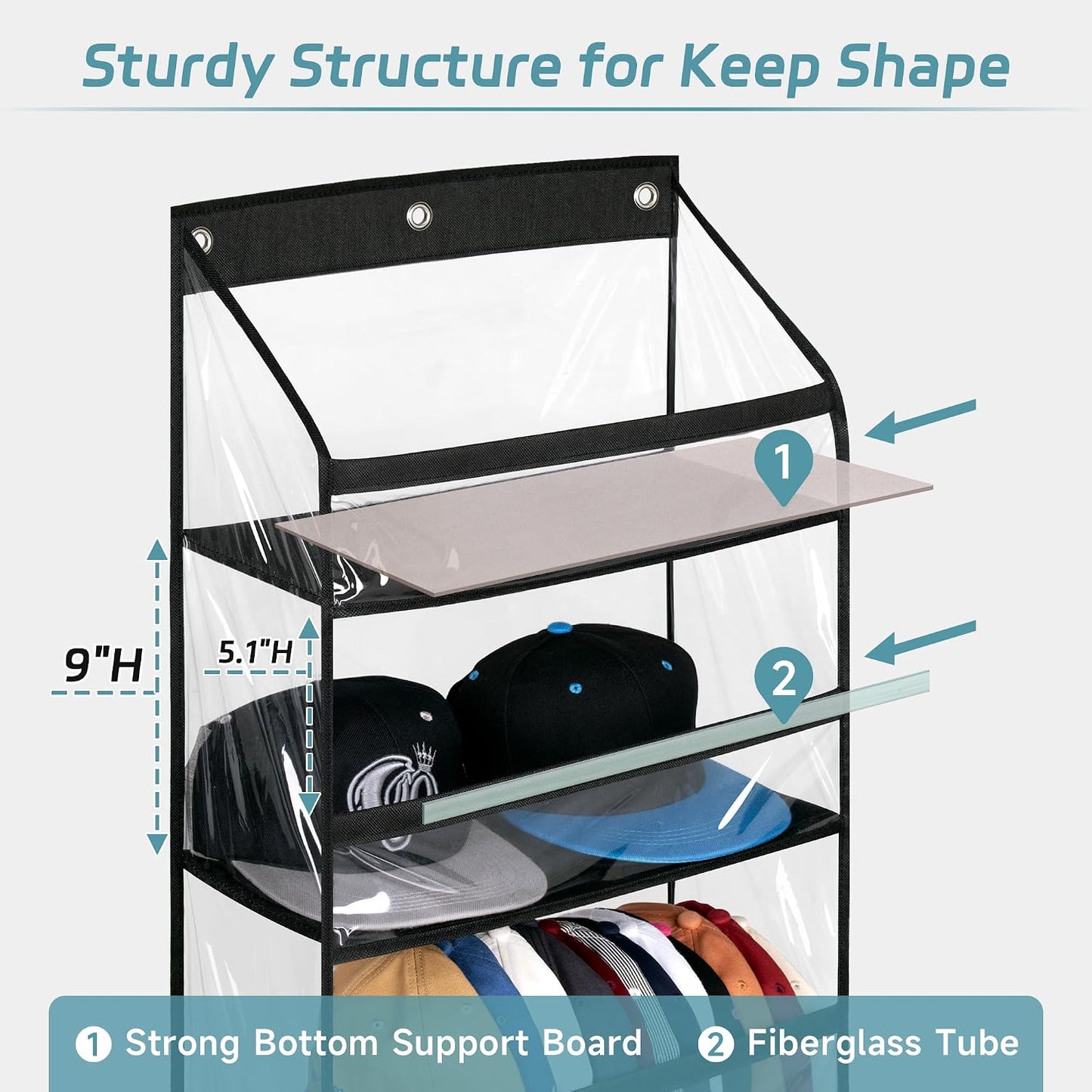 AOODA Clear Over the Door Hat Racks for Baseball Caps, Large Holds up to 72 Caps Hat Storage Organizer for Closet Wall, Deep Pockets Hanging Snapback Holder Shelves with 3 Hooks, White