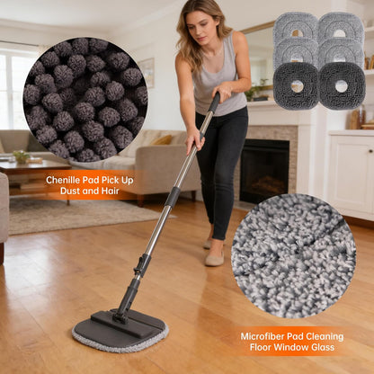 Collapsible Mop and Bucket Set, Spin Mop with Separate Dirty and Clean Water, 6 Replaceable Mopping Pads with Foldable Handle, Deep Cleaning Mops and Buckets for Household Use Floor Cleaning