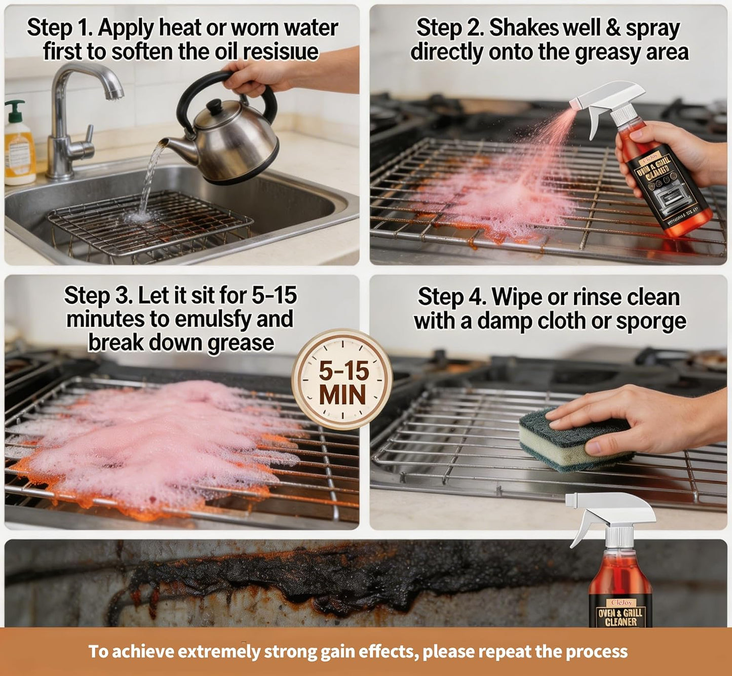 Oven Cleaner Heavy Duty – Foam Spray for Kitchen Grease, Stovetop, Grill, Cookware, Countertop, Baked-On Food, Multi-Surface Degreaser (100ml, 1PC)