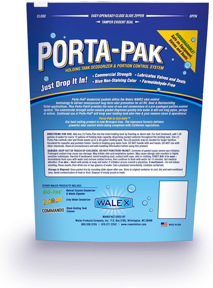 Walex Porta-Pak Black Holding Tank Deodorizer & Portion Control System Drop-Ins - Rapid Breakdown of Waste & Paper, Odor Prevention, Cleans Tank & Sensors - Lavender Breeze, 10-Pack