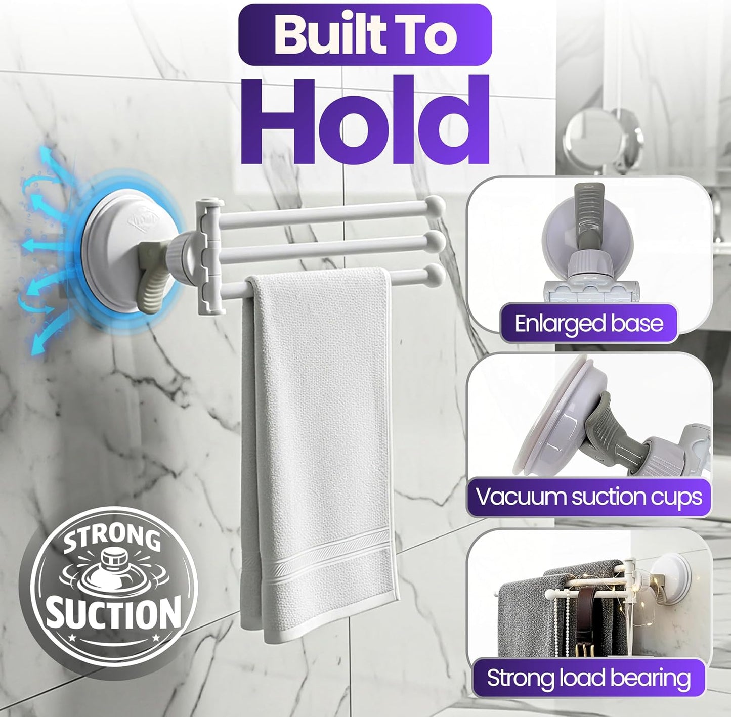 Safe-er-Grip Changing Lifestyles Drip Dry Portable Drying Rack, White with 3 Movable Arms, Swing Arm Suction Cup Towel Bar, Bath Towel Rack Hanger Towel Holder Organizer 11.5x17 Inch (Pack of 1)