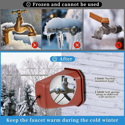 1 Pack 2026 Upgrade Extra Large Outdoor Faucet Cover for Winter Freeze Protection 8.5x7x5.5in Thick Plastic Foam Hose Bib Spigot Cover Winter Insulated with Reflective Strips (Red)