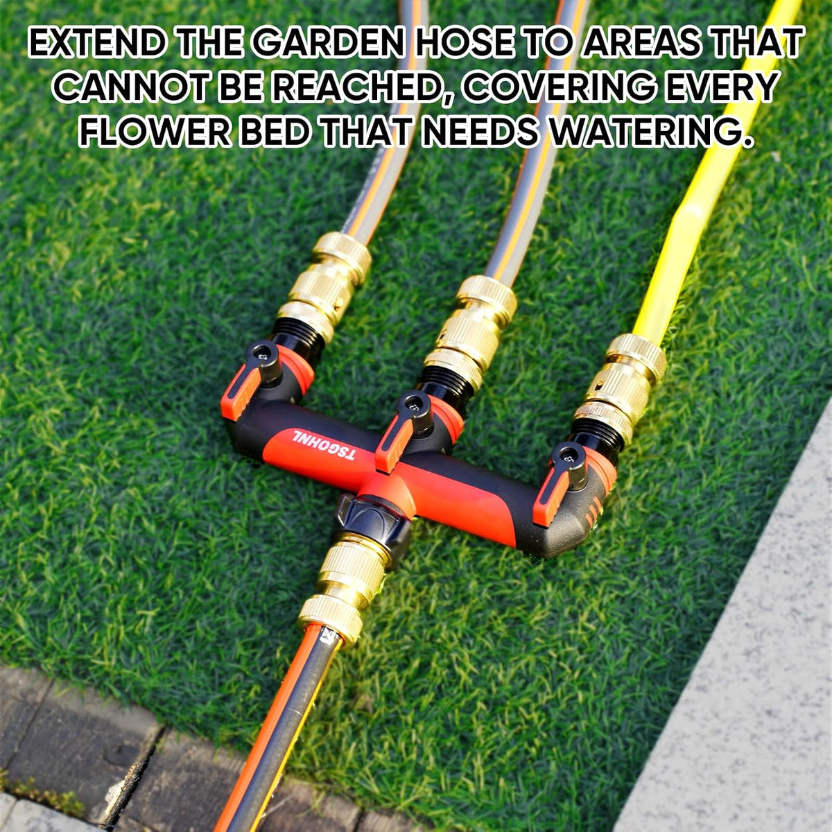 3 Way Garden Hose Splitter, High Flow Outdoor Faucet Splitter with 3 Independent Shut Off Valves, Wide Spacing for Timers, Standard 3/4" GHT for Lawn Yard Garden Watering