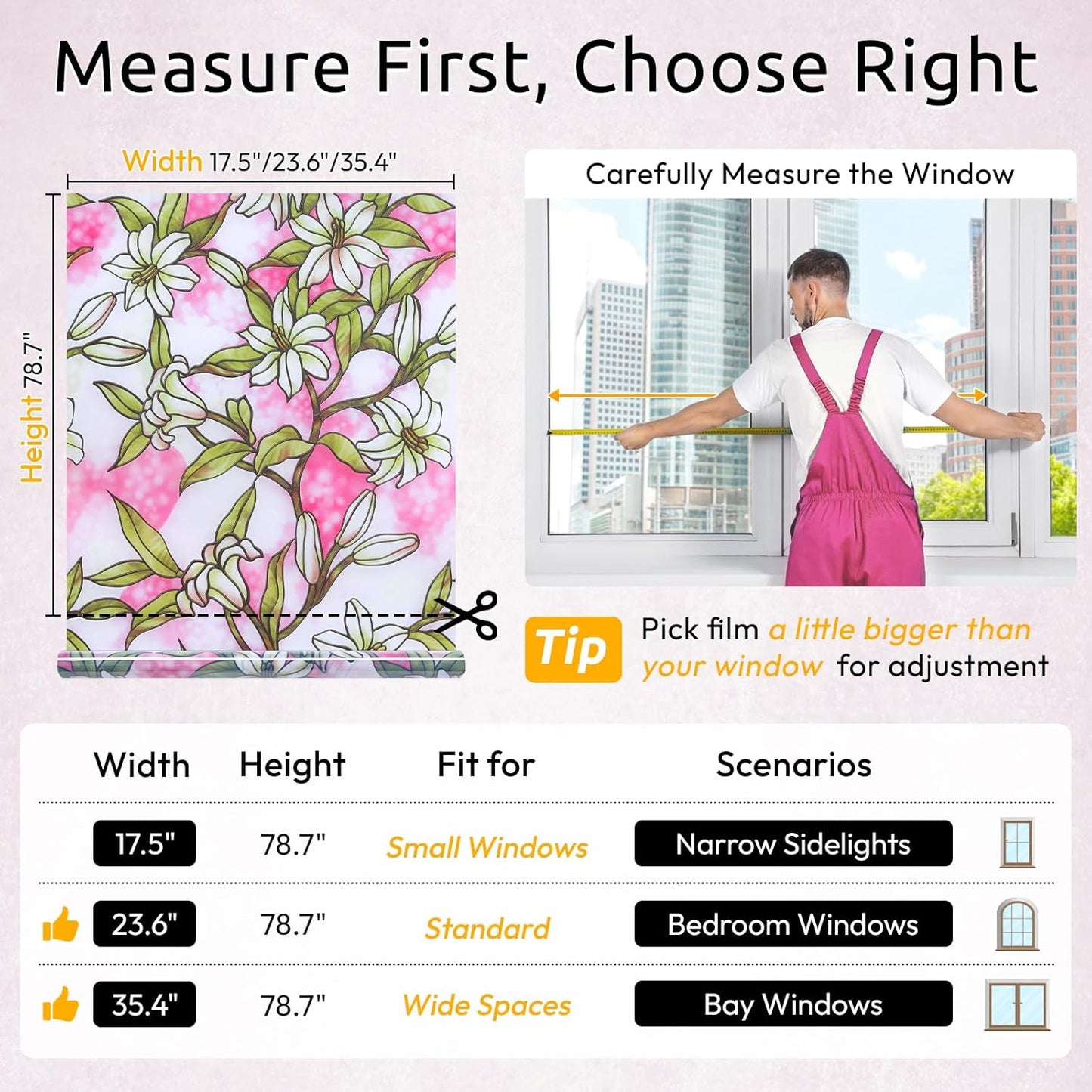 rabbitgoo Window Privacy Film, Decorative Stained Glass Window Film, Sun Blocking Glass Clings, Renter-Friendly Static Cling Frosted Sticker Covering for Home Door, Rainbow Tulip 17.5" X 78.7"