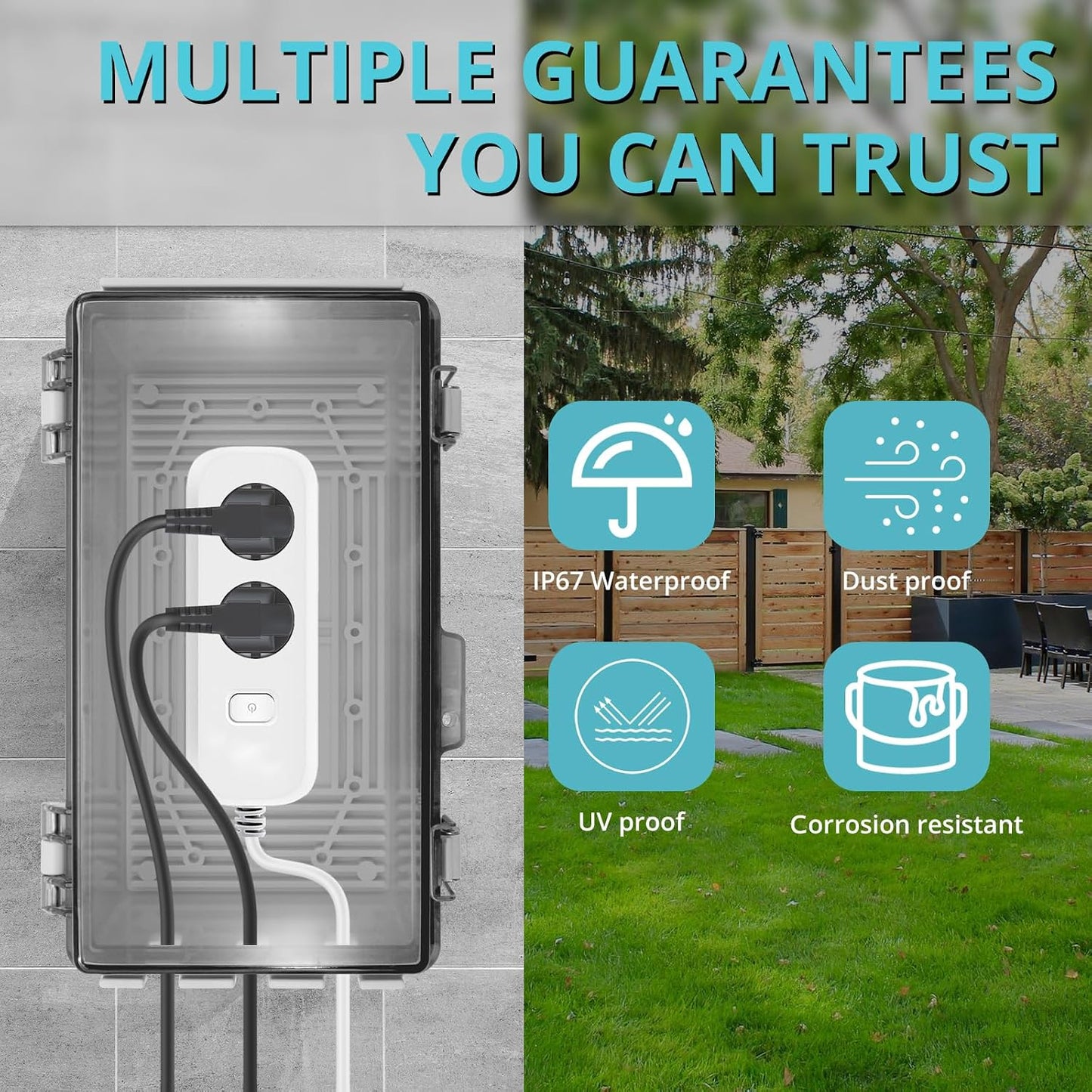 Outdoor Extension Cord Cover for Outside Outlet Plug Cover Waterproof, 9x5x4.3” Outdoor Electrical Box for Outlet Plug,IP67 Outdoor Waterproof Plug-in Distribution Box
