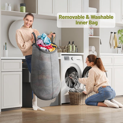 175L Laundry Hamper with Lid 3 Section, Extra Large Laundry Basket with 3 Removable Bags, 46 GAL Laundry Basket Organizer for Bedroom, Laundry Room, Dorm, Grey