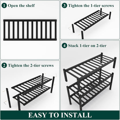 Smiry Bamboo Shoe Rack, 3 Tier Free Standing Wooden Shoe Organizer, Stackable Wood Shoe Storage Shelf for Closet, Entryway, 12 Vertical Slats, 2+1 Stack Standard Legs, 26.8"x11"x19.5", Natural