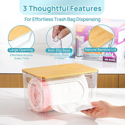 Vtopmart 2 Pack Trash Bag Holder, Stackable Garbage Bag Dispenser for 13/30/33 Gallon Bags, Clear Organizer Bins for Under Kitchen Sink, Laundry Room Organization and Storage