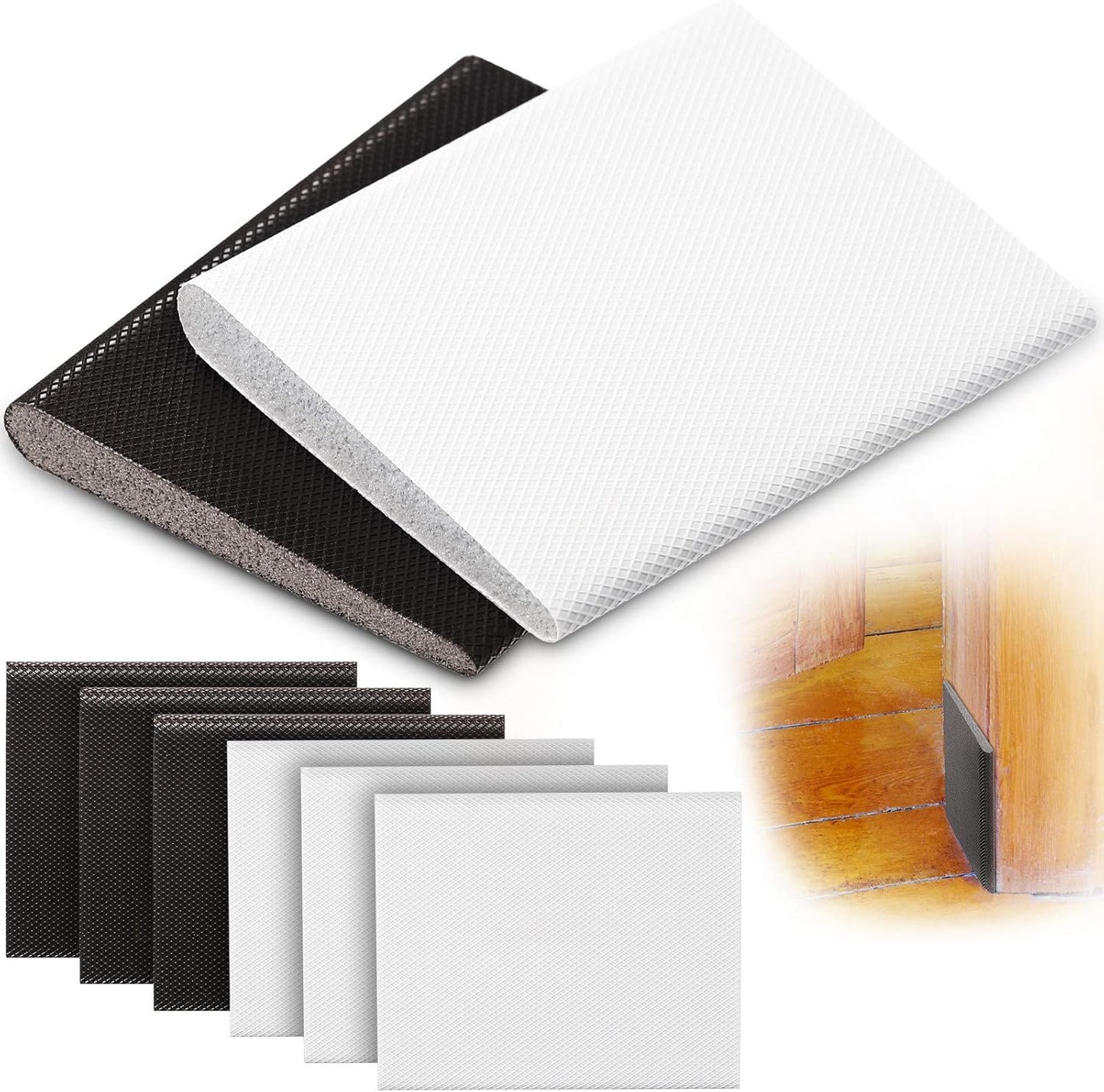 Jetec 6 Peices Self-Adhesive Door Corner Seals, Gap Filler Seal Strip Weather Stripping Draft Stopper Door Frame Seal Corner Foam for Weather Protection Isolation of Noise(Black)