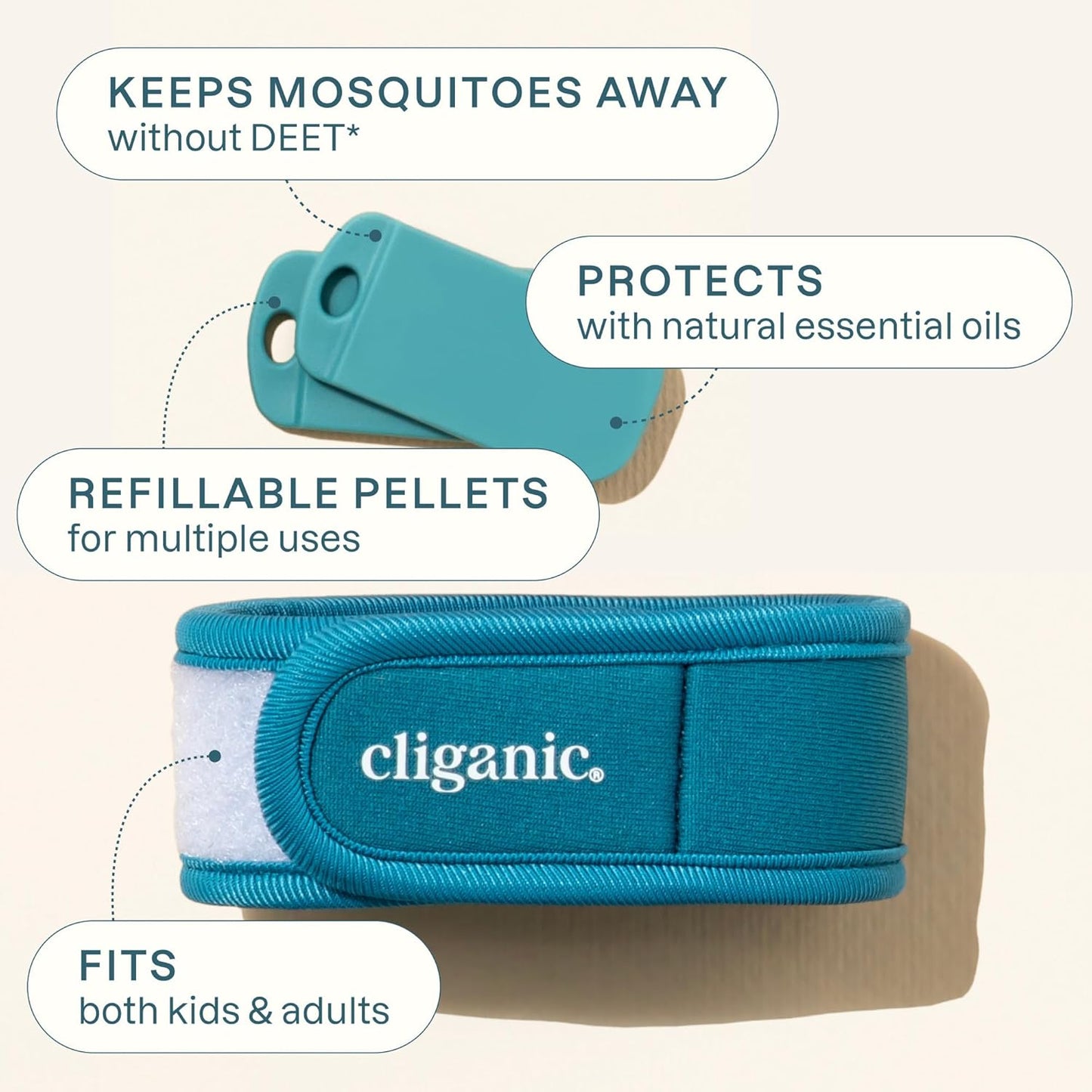 Cliganic Mosquito Repellent Pack (1 Clip + 2 Refill Pellets) - Natural DEET-Free, Essential Oil Infused