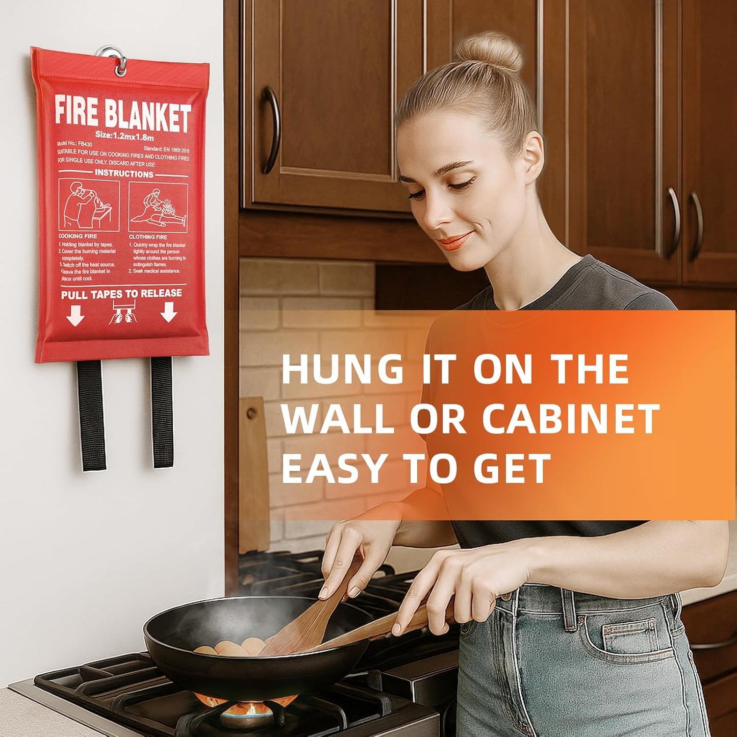 Extra Large Fire Blanket - 47" x 71" CE Certified Fiberglass Prepared Emergency Fire Blanket XL for Home and Kitchen, Schools, Restaurants, Car' s Hood Fire, 1.2-1.8m BBQ Grill