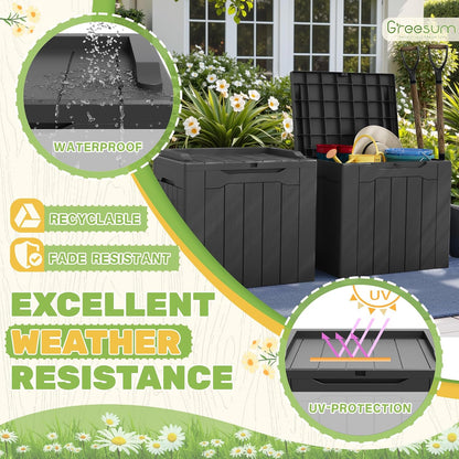 Greesum 31 Gallon Resin Deck Box All Weather Outdoor Storage Boxes for Patio Furniture Set,Outdoor Toys,Garden Tools,Black
