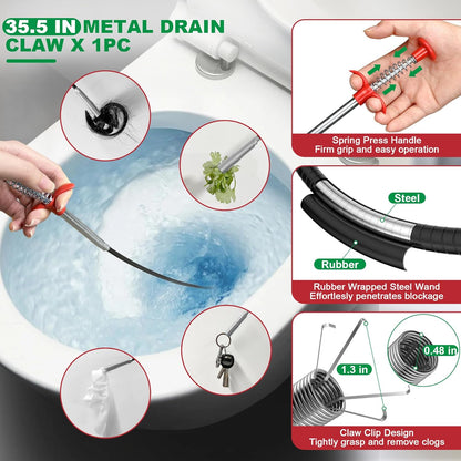 EastLink Drain Snake 18 Set: 35.5" Drain Clog Remover (x1), 30" Steel Hair Snake (x3), 30" PET Sink Snake (x3), 59" Tube Drain Brush (x2), 17" Dryer Vent Cleaner Brush (x1), Straw Cleaner Brush (x8)