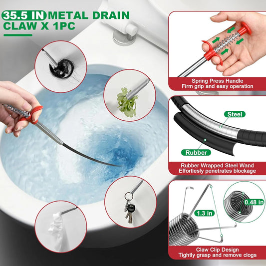 EastLink Drain Snake 18 Set: 35.5" Drain Clog Remover (x1), 30" Steel Hair Snake (x3), 30" PET Sink Snake (x3), 59" Tube Drain Brush (x2), 17" Dryer Vent Cleaner Brush (x1), Straw Cleaner Brush (x8)