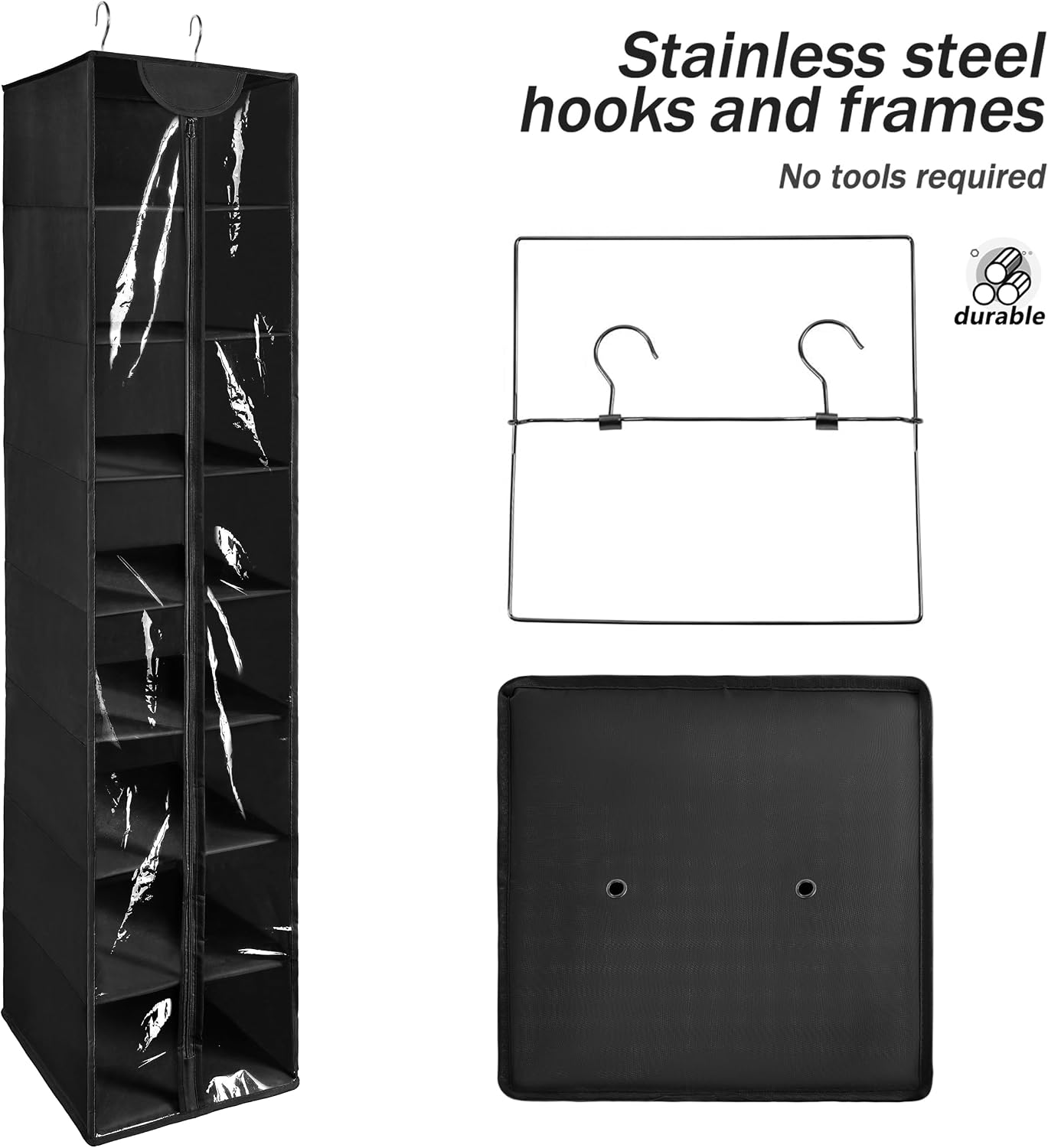 Libeder Hanging Closet Organizer, 8-Shelf Wardrobe Clothes Storage Organizer with Zipper,Hanging Shelves for Sweater,Shoes,Purse,Hats,White