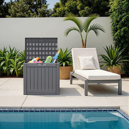 Flamaker Resin Deck Box 120 Gallon Waterproof Large Outdoor Indoor Storage Box Imitation Wood Resin for Patio Furniture Garden Tools and Pool (Black)