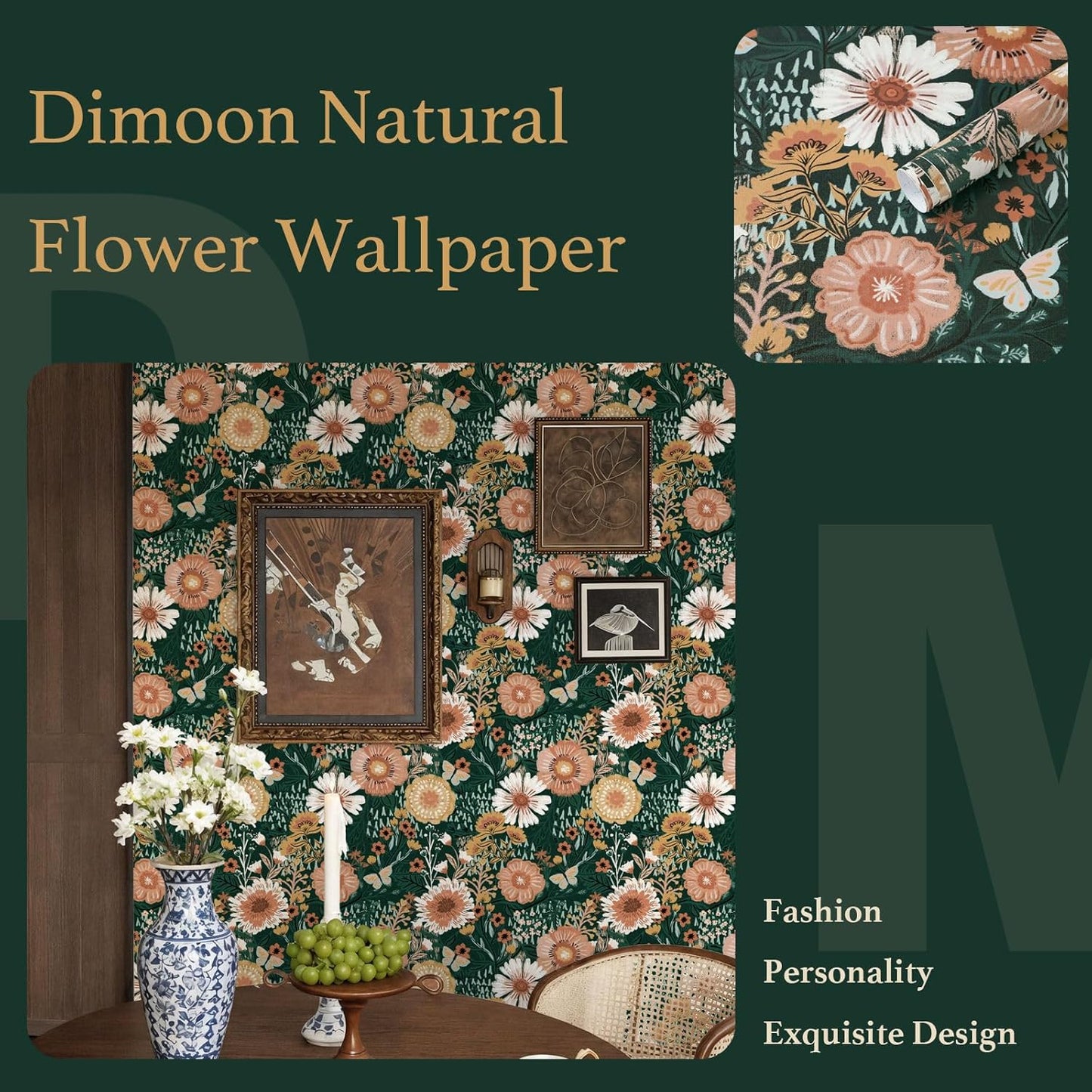 Dimoon 17.3''x78.7'' Peel and Stick Wallpaper Floral Cute Contact Paper Vintage Village Country Cottage Wallpaper Farmhouse Yellow Beige Renter Friendly Geometry Waterproof Embossed Kitchen Bedroom