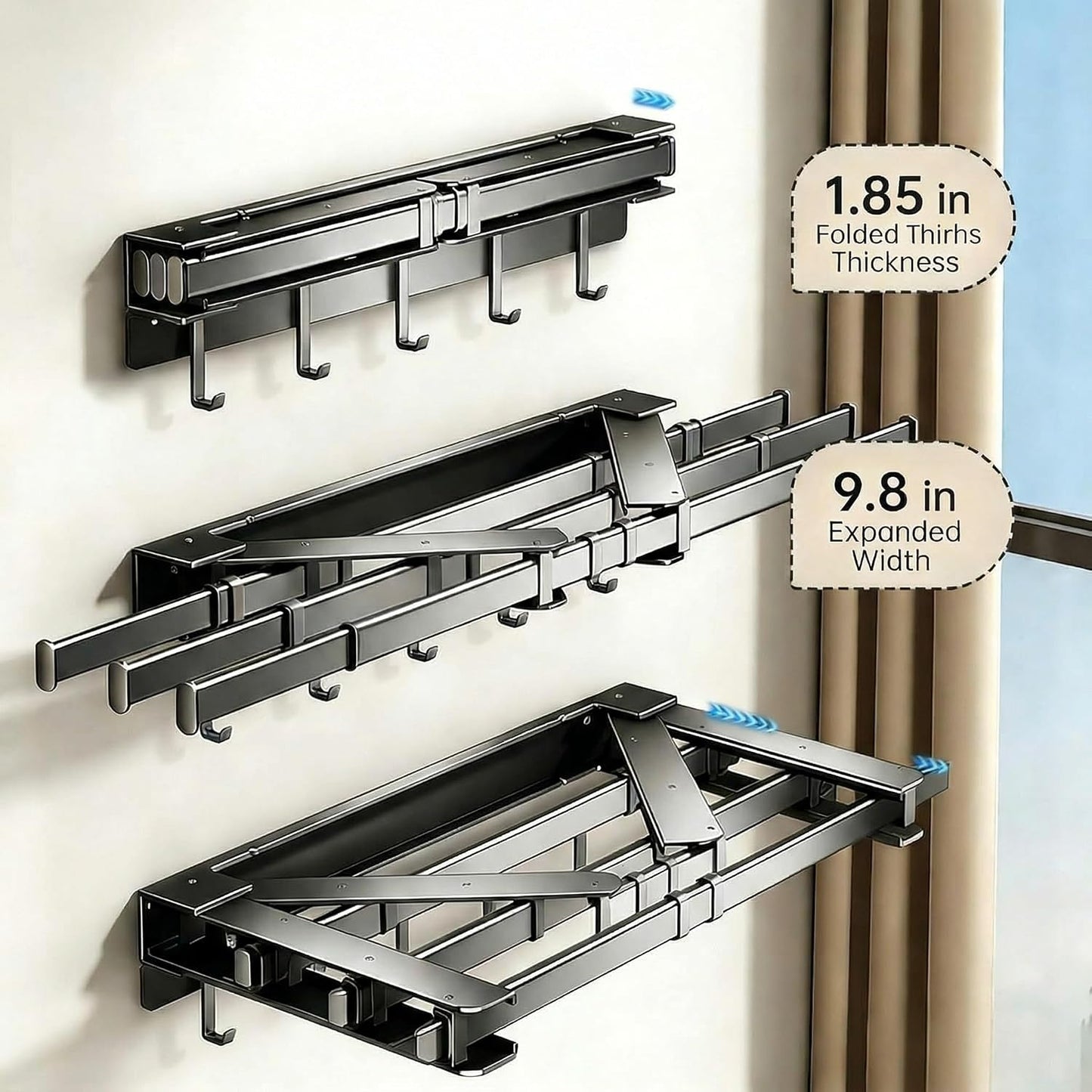 Clothes Drying Rack Foldable,Pool Towel Rack Outdoor | 41" Aluminum Wall Mount Retractable with 5 Hook