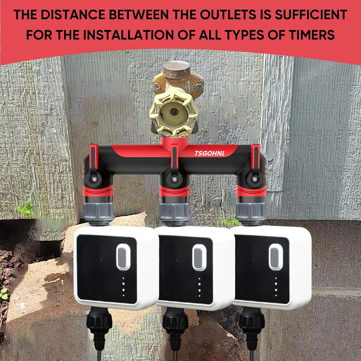 3 Way Garden Hose Splitter, High Flow Outdoor Faucet Splitter with 3 Independent Shut Off Valves, Wide Spacing for Timers, Standard 3/4" GHT for Lawn Yard Garden Watering