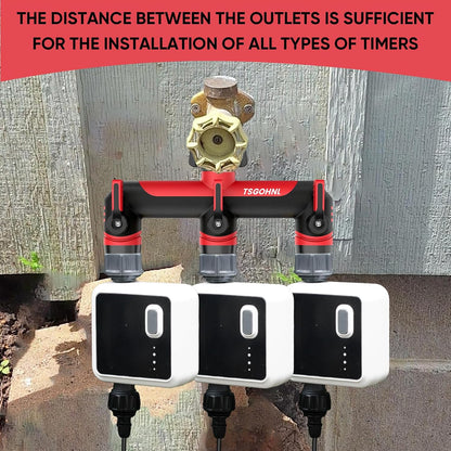 3 Way Garden Hose Splitter, High Flow Outdoor Faucet Splitter with 3 Independent Shut Off Valves, Wide Spacing for Timers, Standard 3/4" GHT for Lawn Yard Garden Watering