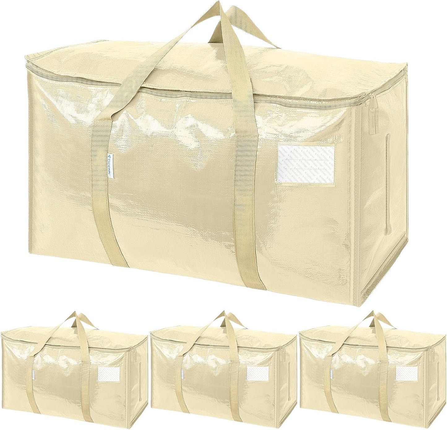 TICONN 4 Pack Extra Large Moving Bags Heavy Duty with Zippers & Carrying Handles, Durable Storage Bags Moving Boxes for Closet Organizers and Storage (4 Pack, Blue)