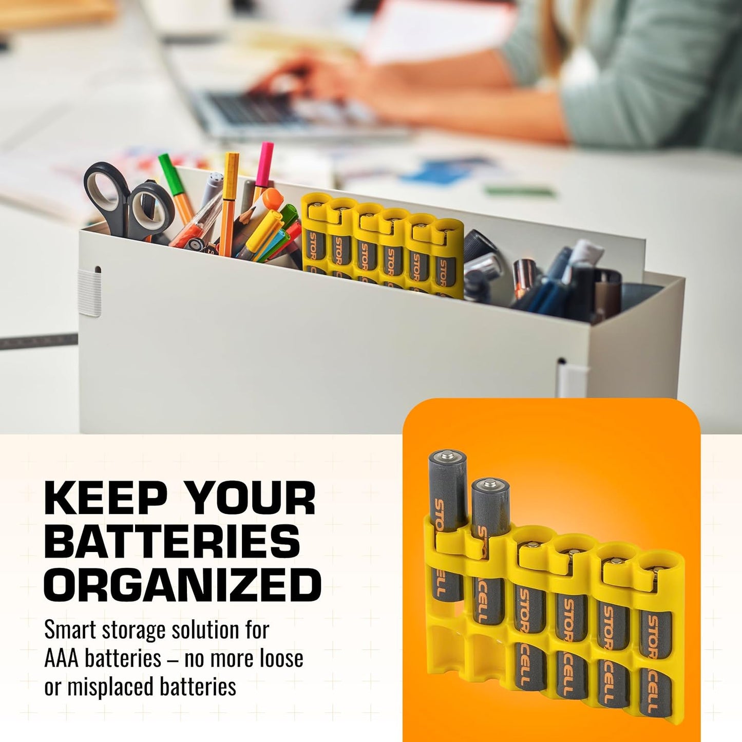Storacell SLAAAORG by Powerpax SlimLine AAA Battery Caddy, Orange, Holds 6 Batteries, 1 Count (Pack of 1)