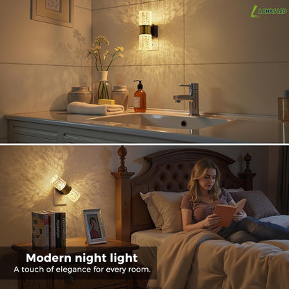 L LOHAS LED Night Light,Dimmable Night Lights Plug into Wall, 2 Pack Acrylic Nightlight with 0-100 LM Adjustable Brightness, 3000K Plug in Night Light with Dusk to Dawn Sensor, for Bathroom Hallway