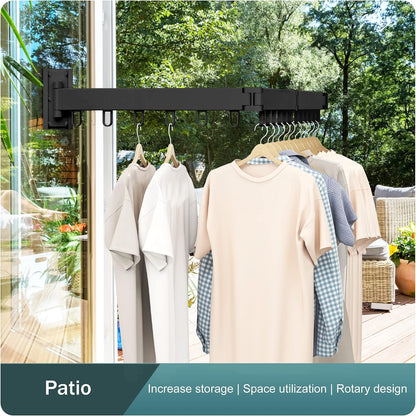 LIENAHU Wall Mounted Clothes Drying Rack, Collapsible, Folding, Retractable - Clothes Hanging Rack (Hooks, White)