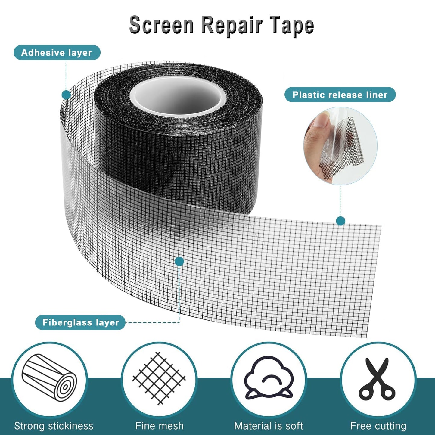 ACEBON Window Screen Repair Tape, 2"x80" - Strong Adhesive Mesh Patch Kit for Window Door Tears & Holes (Grey)