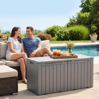 32 Gallon Deck Box Outdoor Indoor Waterproof Storage Box for Patio Furniture, Pool Accessories, Garden Tools, and Cushion Storage, Black