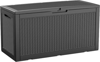 125Gal Outdoor Storage Box, Lockable Deck Box with Hydraulic Lid | Waterproof UV-resistant, Durable outdoor bin for patio cushions, pool accessories & garden tools. Keeps contents secure & dry